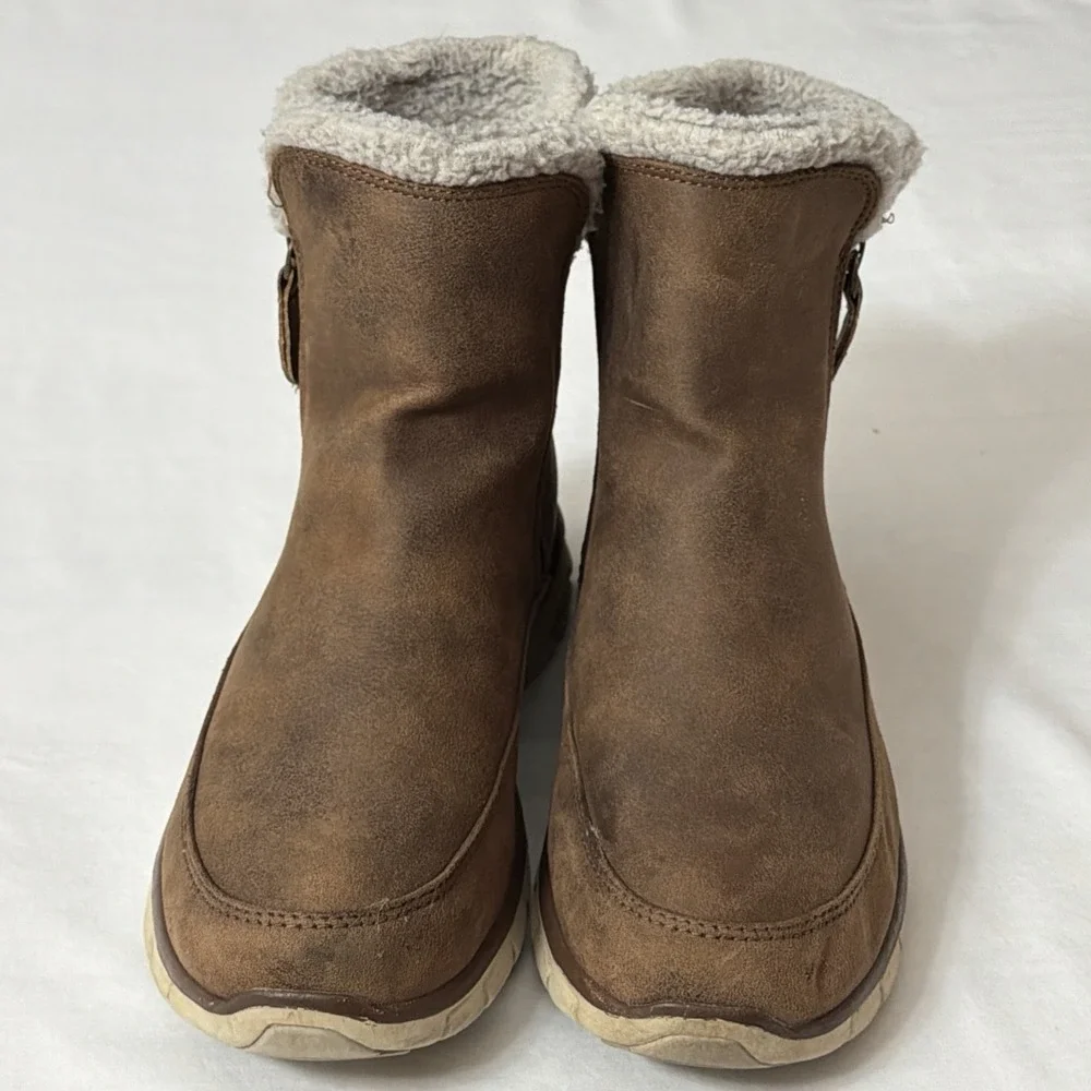 Skechers Winter Snow Boots Womens 9 Synergy‎ Collab Brown Zip Faux Fur 44779 Fit